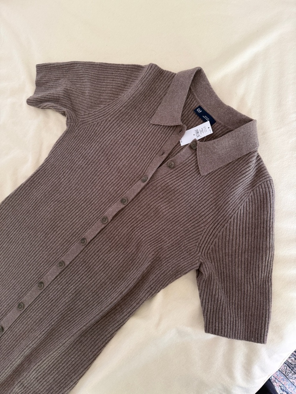 GAP Taupe Button-Front Collared Knit Midi Dress NWT - Picture 3 of 6